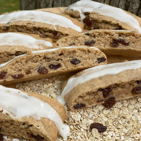 Iced Oatmeal Raisin Biscotti